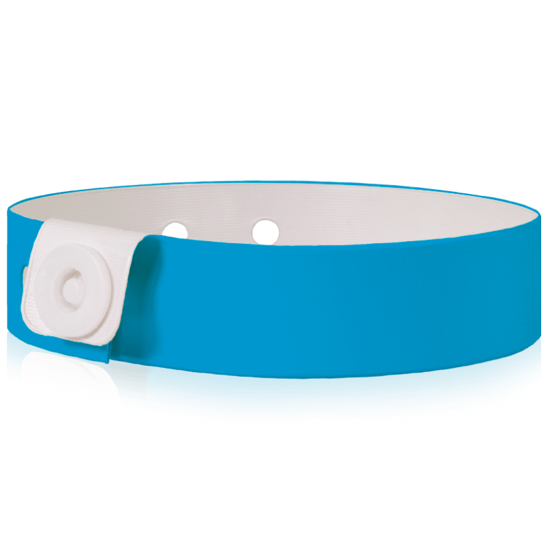Vinyl slim wristband shown in neon blue