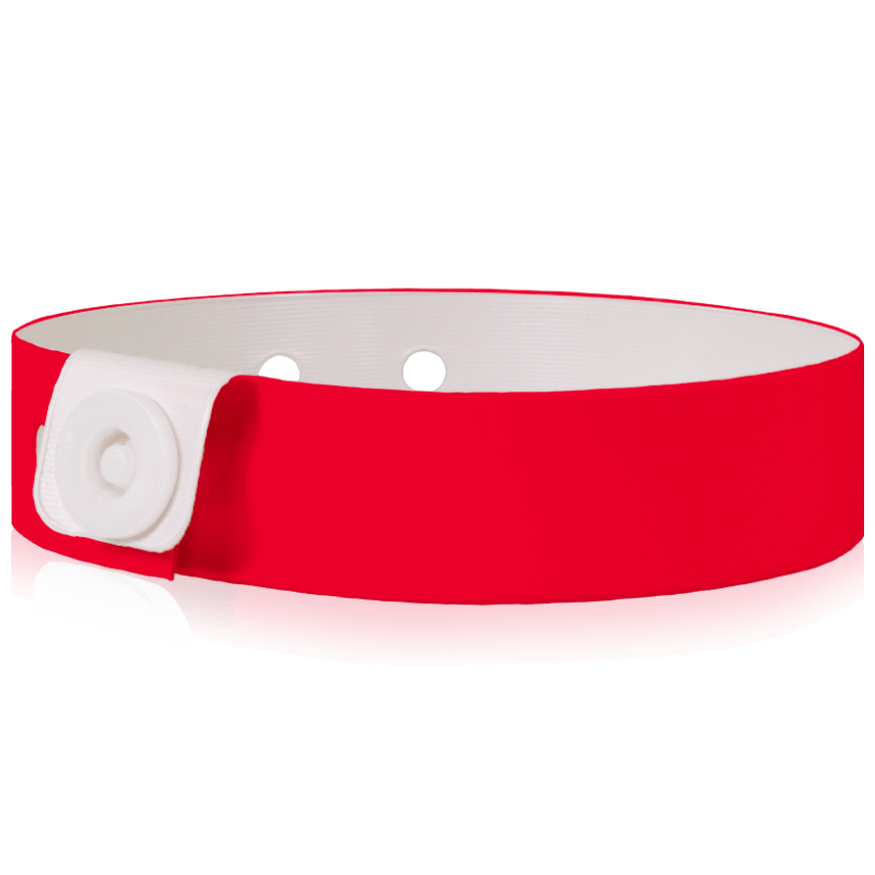 Vinyl slim wristband shown in neon red