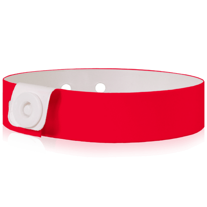 Vinyl slim wristband shown in neon red