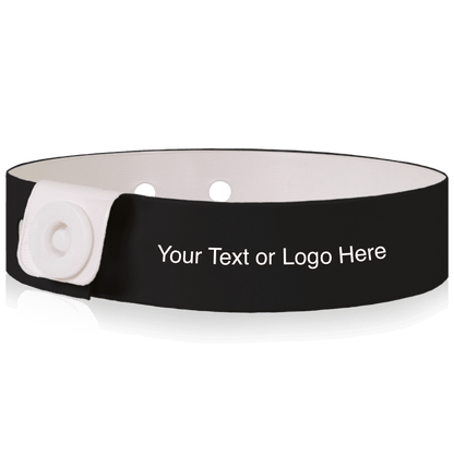 Slim vinyl wristbands with a placeholder to show where you can customize the wristband shown in black