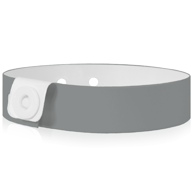 Vinyl slim wristband shown in silver