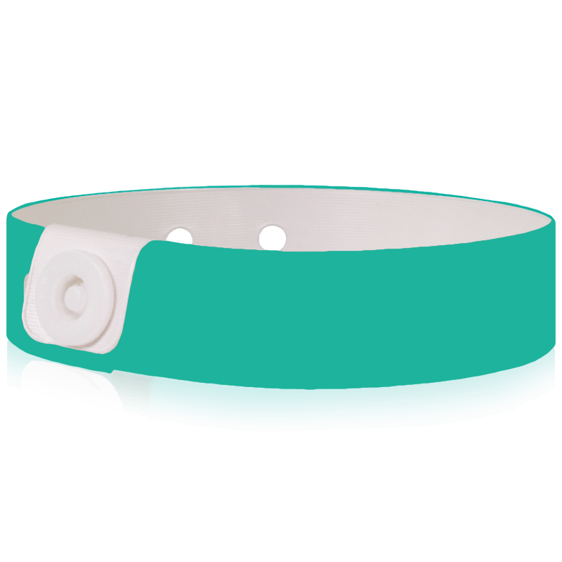 Vinyl slim wristband shown in teal