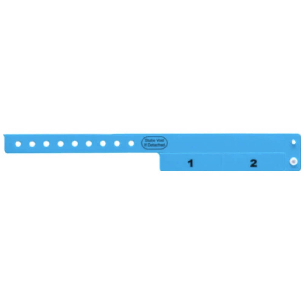 vinyl wristband with 2 tab in neon blue - flat version shown 