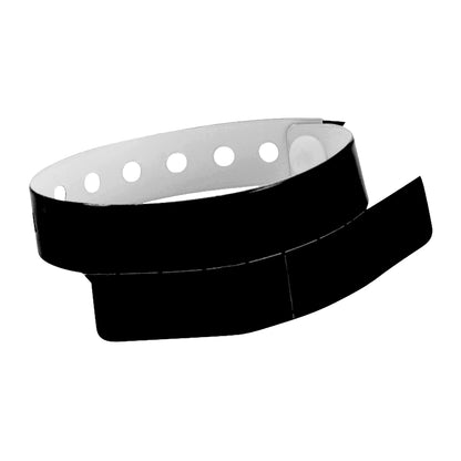 vinyl wristband with 2 tab in black - round version shown 