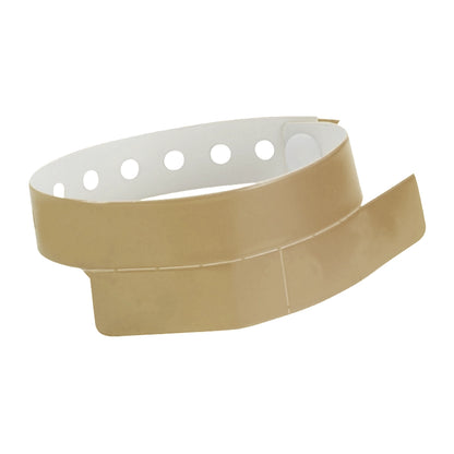 vinyl wristband with 2 tab in gold - round version shown 