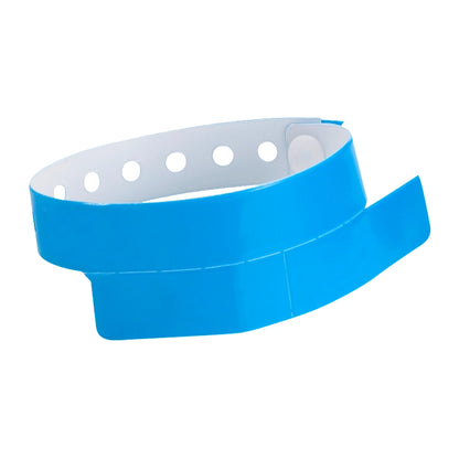 vinyl wristband with 2 tab in neon blue - round version shown 