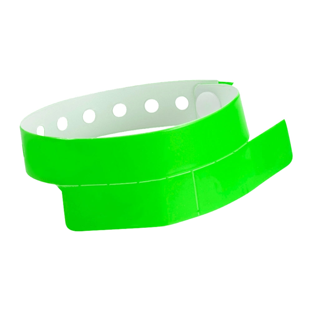 vinyl wristband with 2 tab in neon green - round version shown 