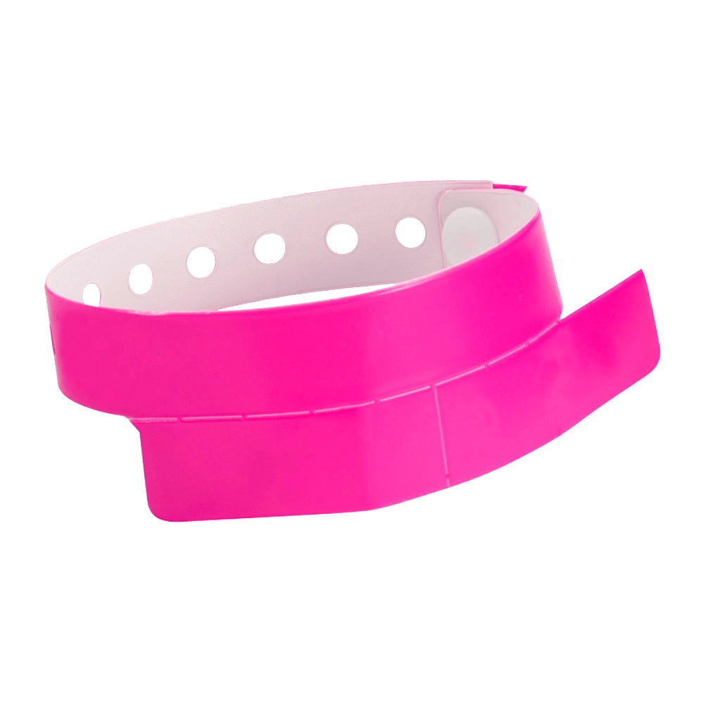 vinyl wristband with 2 tab in neon pink - round version shown 