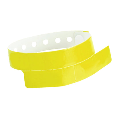 vinyl wristband with 2 tab in neon yellow - round version shown 