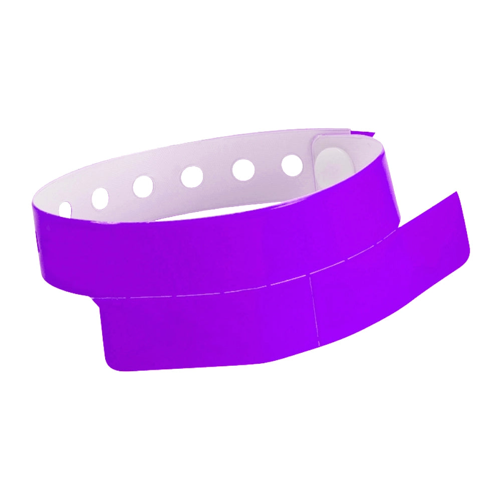 vinyl wristband with 2 tab in purple - round version shown 