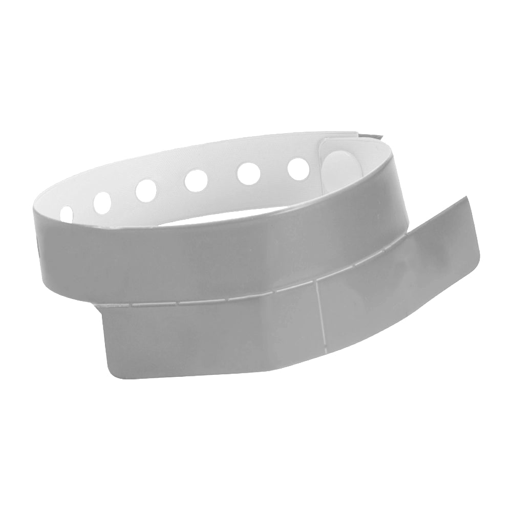 vinyl wristband with 2 tab in silver - round version shown 