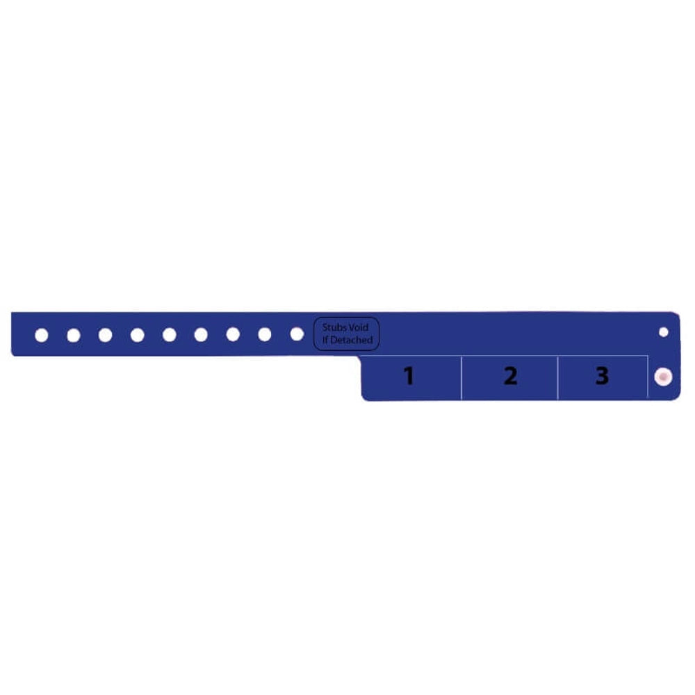 vinyl wristband with 3 tab in navy blue - flat version shown 