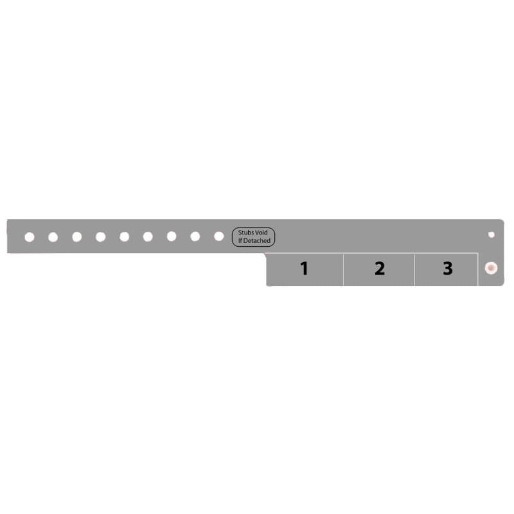 vinyl wristband with 3 tab in silver - flat version shown 