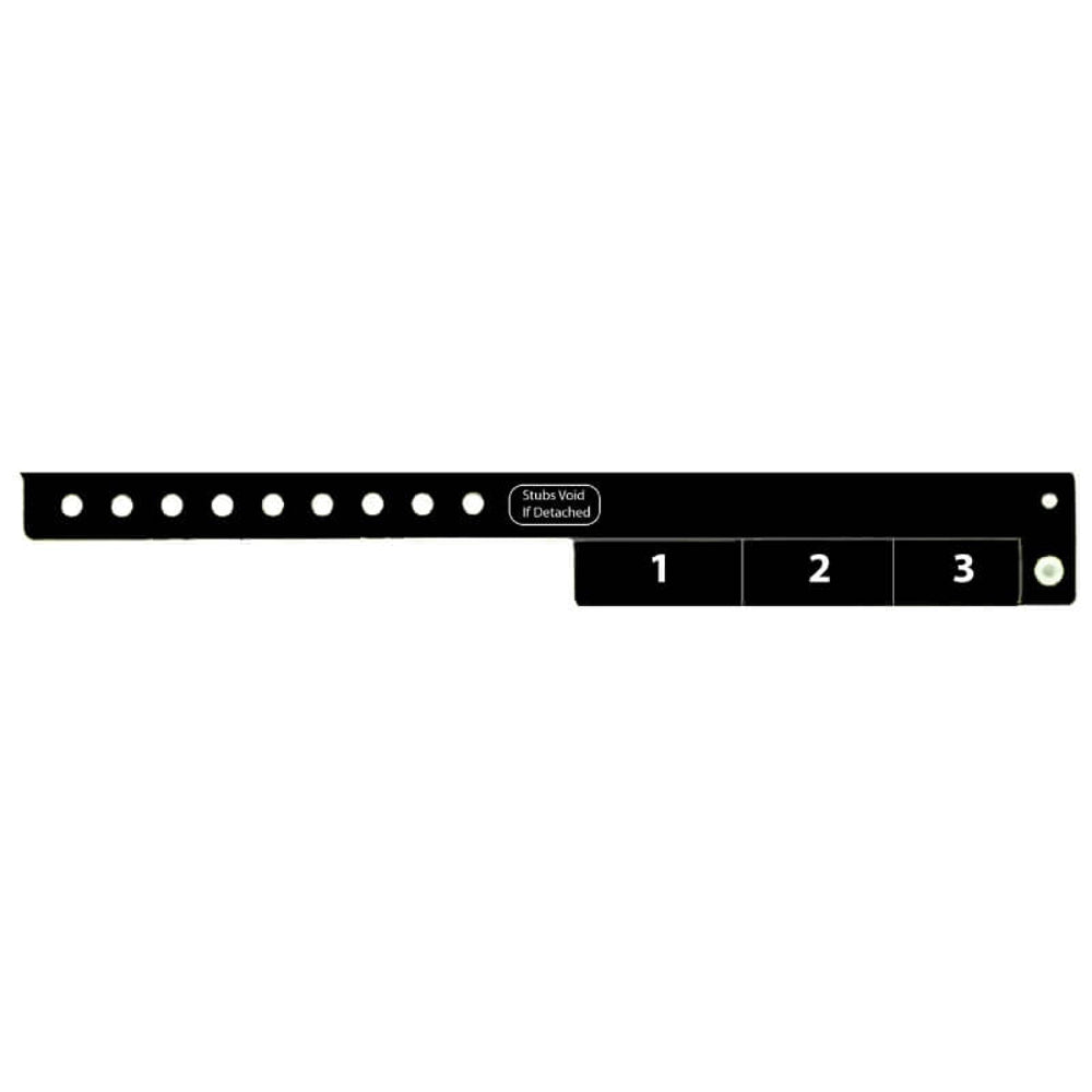 vinyl wristband with 3 tab in black - flat version shown 