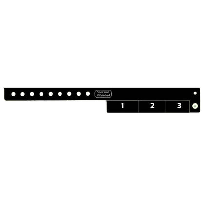 vinyl wristband with 3 tab in black - flat version shown 