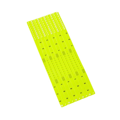 vinyl wristband with 3 tab in neon yellow - showing sheets of 10 