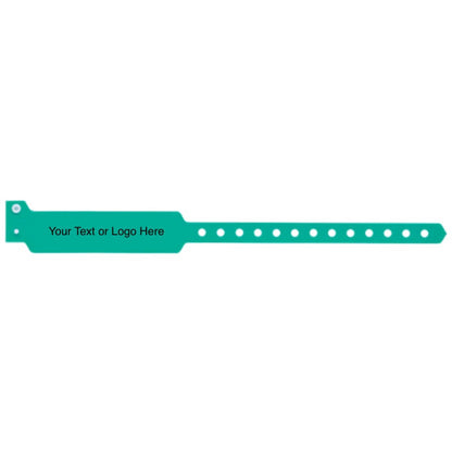 wide face vinyl wristbands with a placeholder to show where you can customize the wristband in teal
