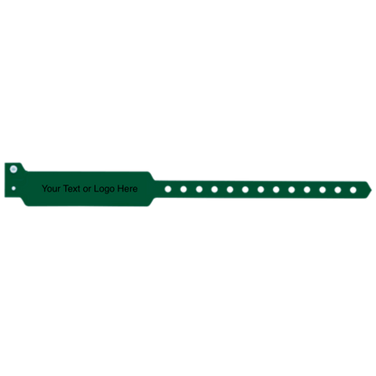 wide face vinyl wristbands with a placeholder to show where you can customize the wristband in forest green