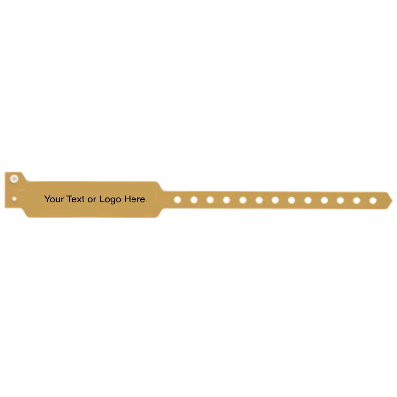 wide face vinyl wristbands with a placeholder to show where you can customize the wristband in gold