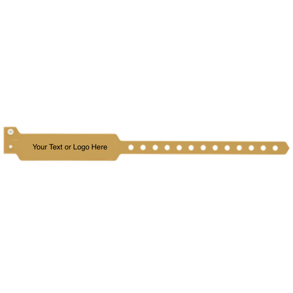 wide face vinyl wristbands with a placeholder to show where you can customize the wristband in gold