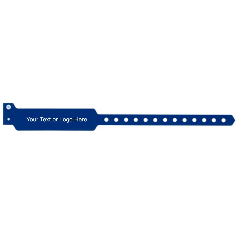 wide face vinyl wristbands with a placeholder to show where you can customize the wristband in navy blue 