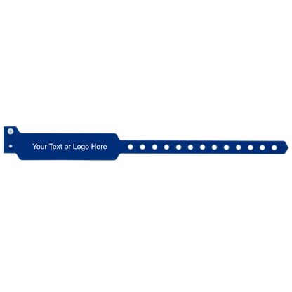 wide face vinyl wristbands with a placeholder to show where you can customize the wristband in navy blue 