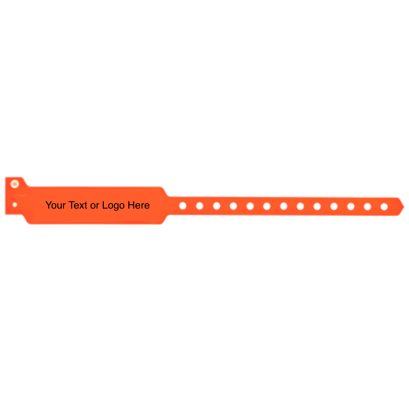 wide face vinyl wristbands with a placeholder to show where you can customize the wristband in neon orange