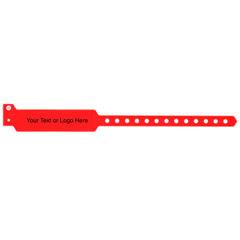 wide face vinyl wristbands with a placeholder to show where you can customize the wristband in neon red