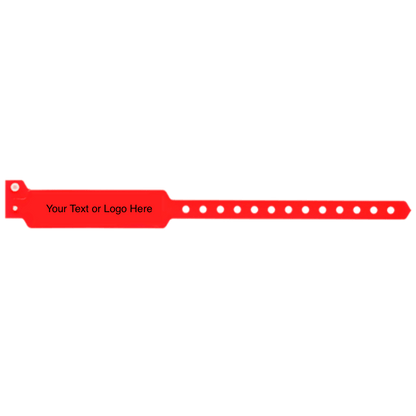 wide face vinyl wristbands with a placeholder to show where you can customize the wristband in neon red