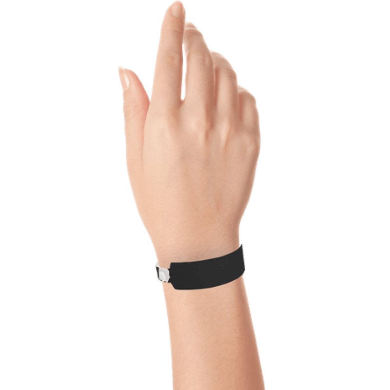 Wide face vinyl solid wristbands on hand in black