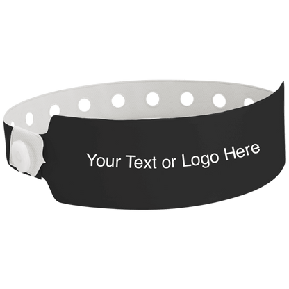 wide face vinyl wristbands with a placeholder to show where you can customize the wristband in black 