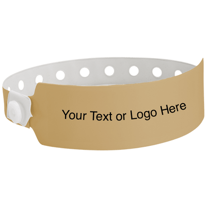 wide face vinyl wristbands with a placeholder to show where you can customize the wristband in gold