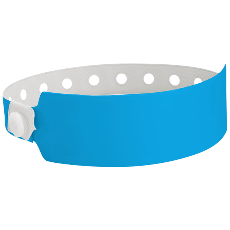 Wide face vinyl solid wristbands in neon blue 