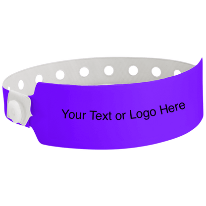 wide face vinyl wristbands with a placeholder to show where you can customize the wristband in purple