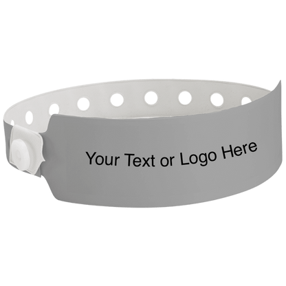 wide face vinyl wristbands with a placeholder to show where you can customize the wristband in silver