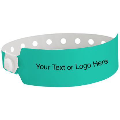 wide face vinyl wristbands with a placeholder to show where you can customize the wristband in teal 