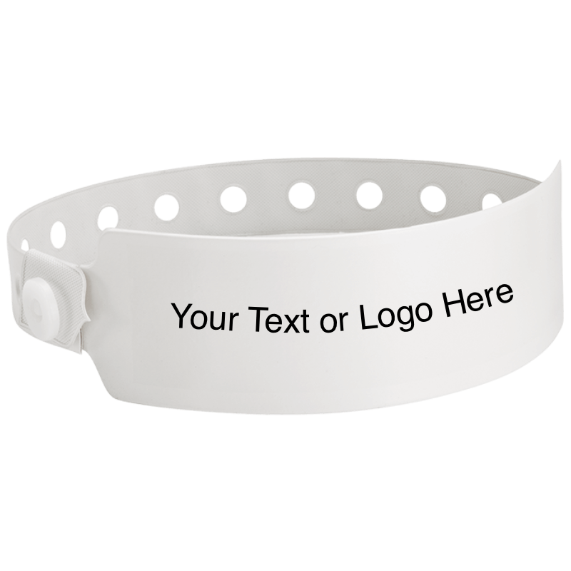 wide face vinyl wristbands with a placeholder to show where you can customize the wristband in white 