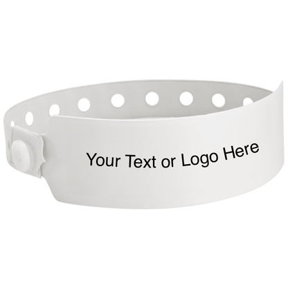 wide face vinyl wristbands with a placeholder to show where you can customize the wristband in white 