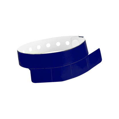 vinyl wristband with 4 tab in navy blue - round version shown 