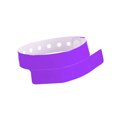 vinyl wristband with 4 tab in purple - round version shown 