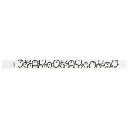 White Wristband with black penguins across the band - shown in flat 