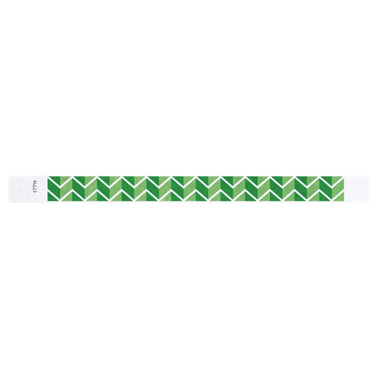 Green and white chevron patterned tyvek wristband - flat version shown
