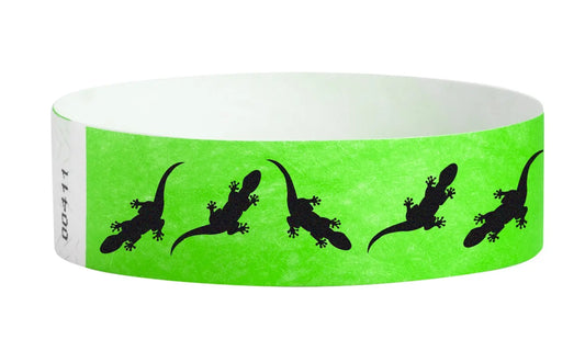 neon green tyvek 3/4" wristband with black gecko pattern