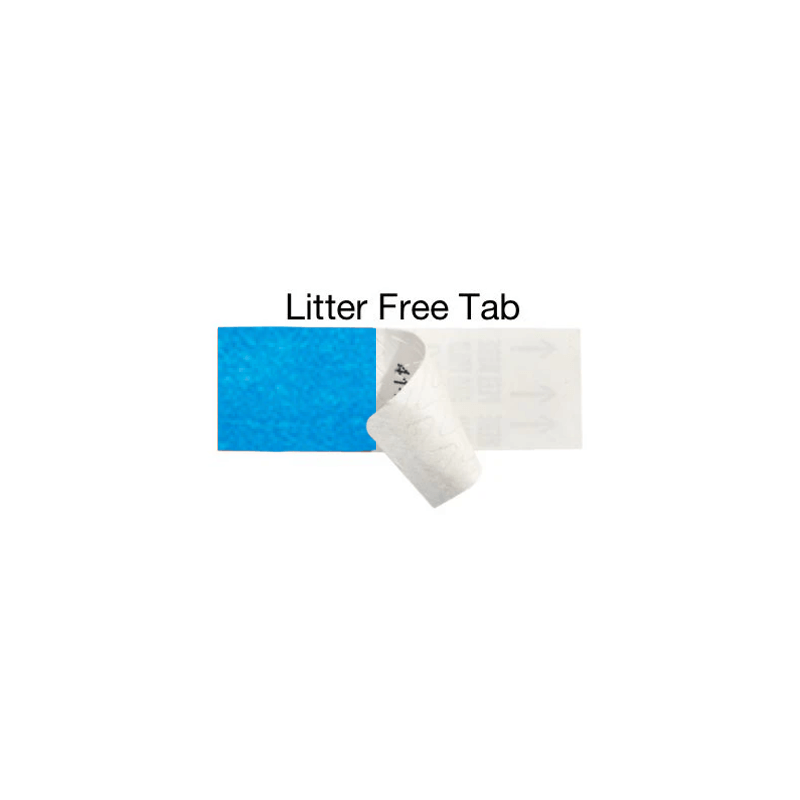 tyvek 1" Litter Free wristband showing the adhesive tab free closure in neon blue