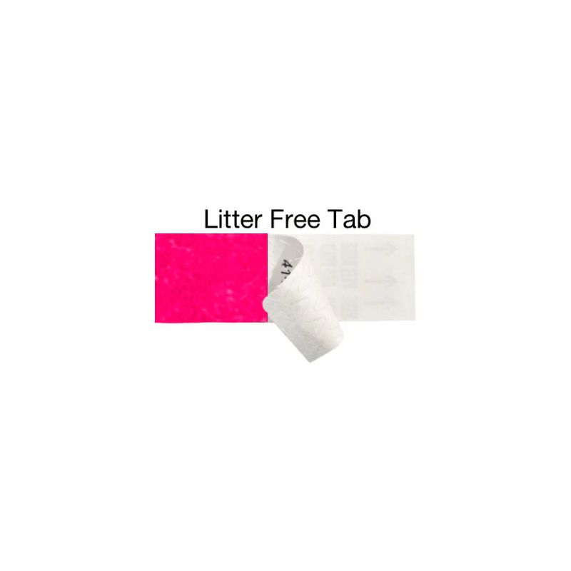 tyvek 1" Litter Free wristband showing the adhesive tab free closure in neon pink