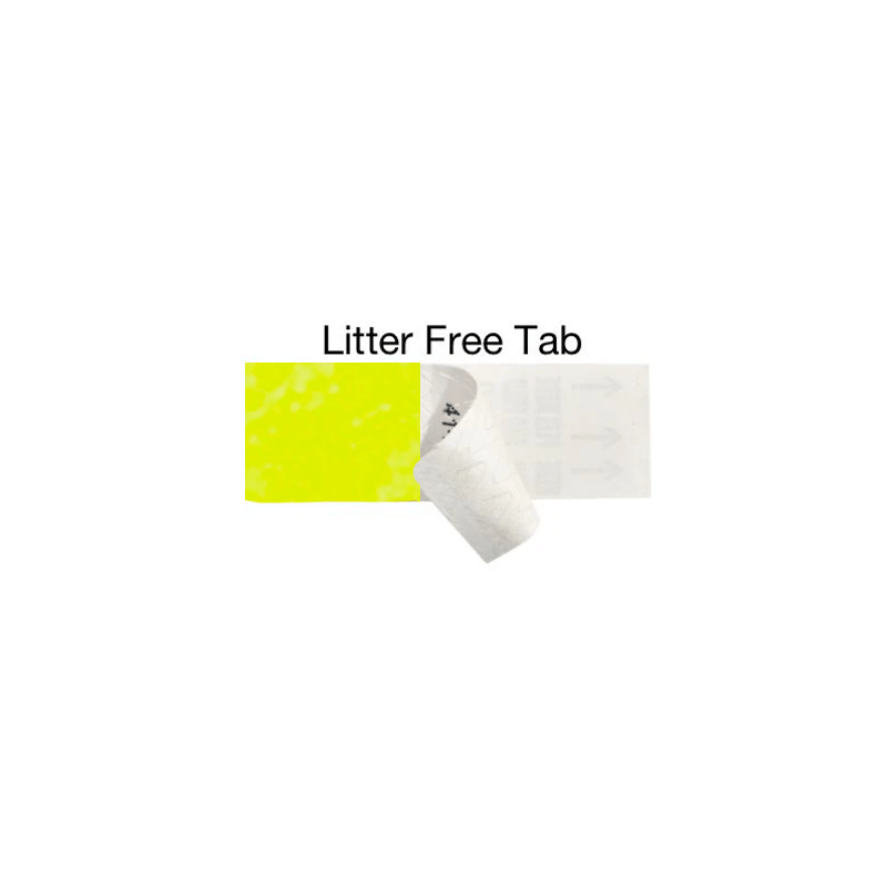 neon yellow3/4" tyvek wristbands showing tab free adhesive closure
