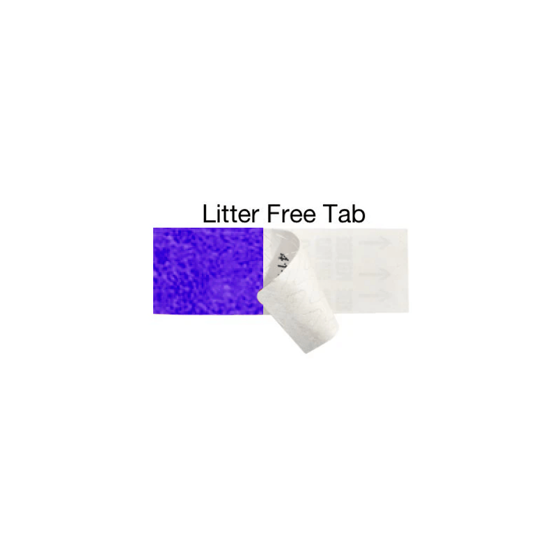 showing the tab free adhesive in purple