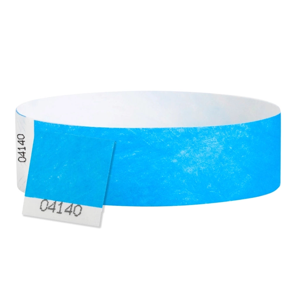 tyvek 3/4" detachable stub wristbands in neon blue - round version 