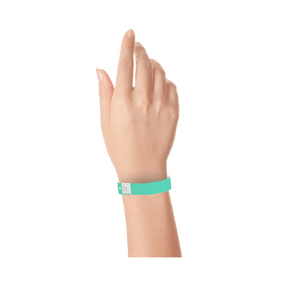 Wrist wearing plastic regular wristband in aqua