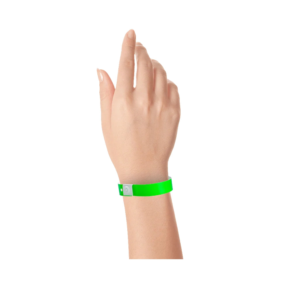 Wrist wearing plastic regular wristband in neon green